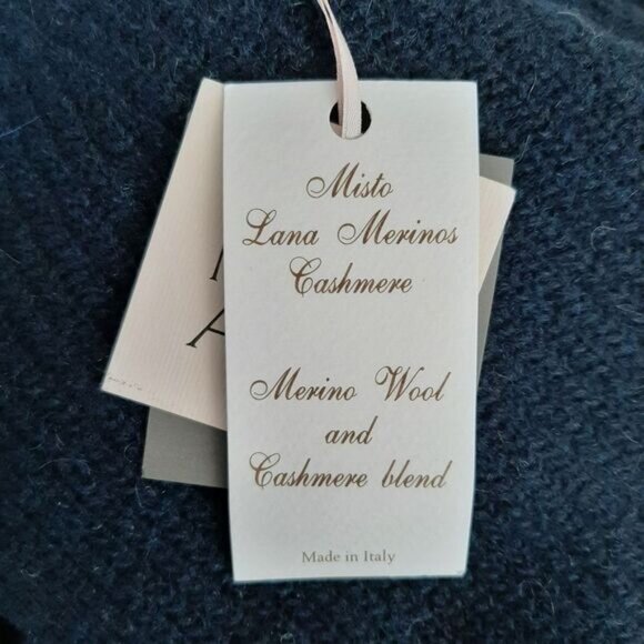 NOTE DI ANITA Italy Wool Cashmere Blend Knit Chunky Large Scarf Wrap Navy Blue - Picture 9 of 10